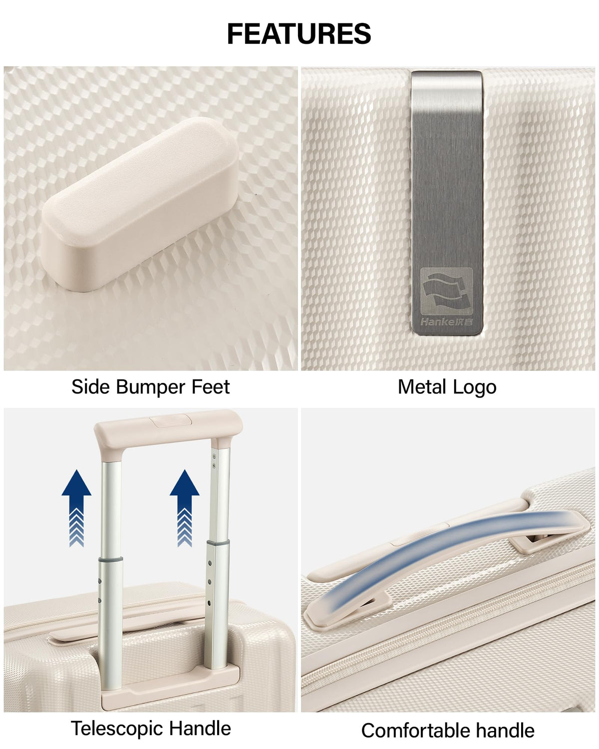 20 Inch PC Hard Shell Carry On Luggage with Wheels, TSA Lock, Ivory White C65190