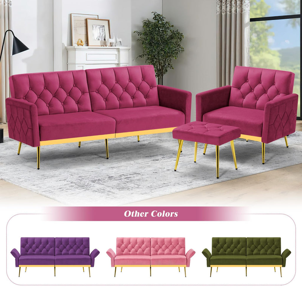 Velvet Sofa Bed with Adjustable Armrests & Backrests M608