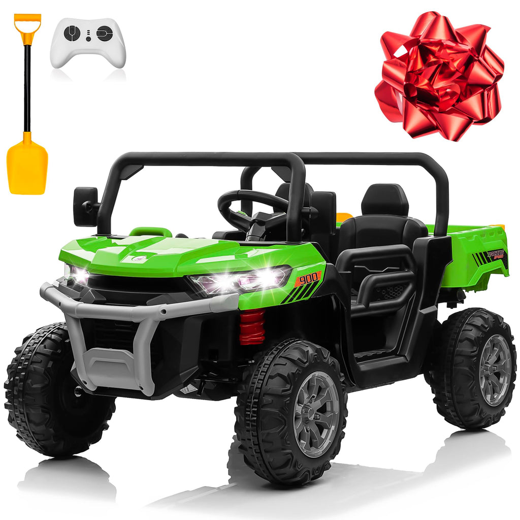 24V 4WD Ride on Truck Car with Dump Bed, 2 Seaters, Remote Control, Green N6770