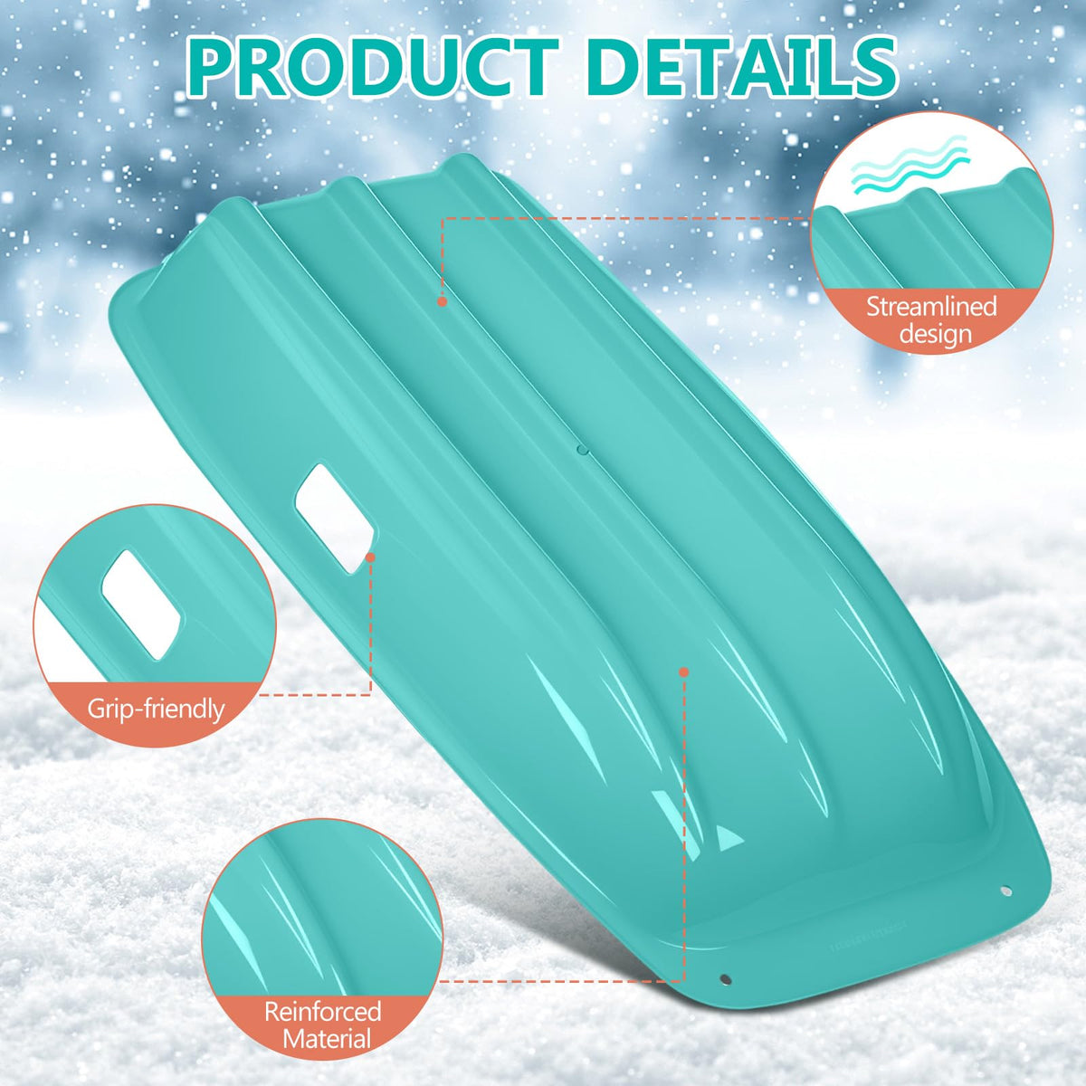 2 Pcs Plastic Snow Sled with Pull Rope and Handles W609