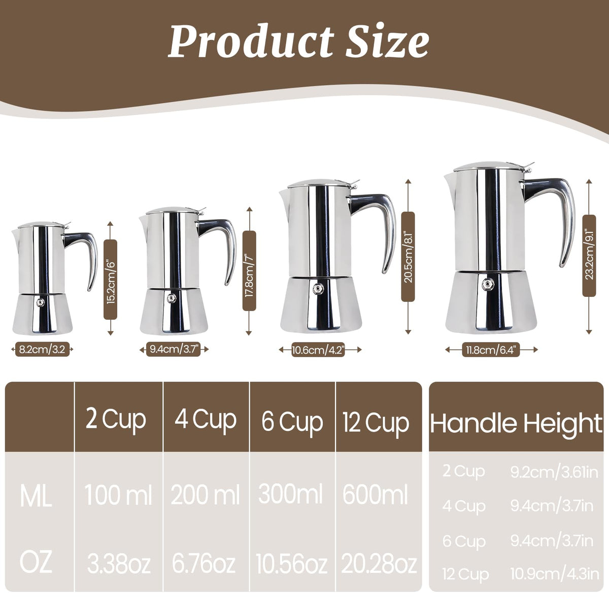 12 Cup 304 Stainless Steel Moka Pot D6236