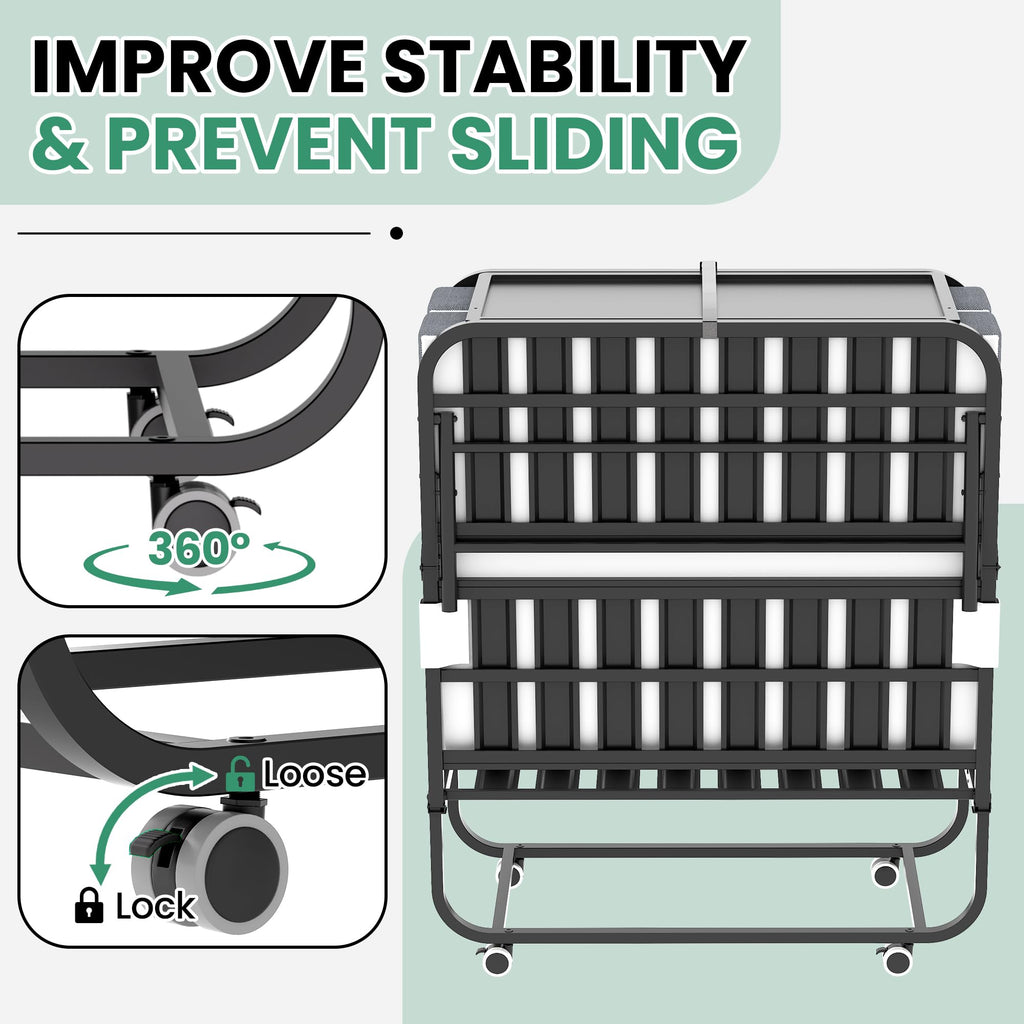 Folding Bed with Mattress, 5-Inch Memory Foam, 500lbs Capacity, Metal Frame, Adjustable Headboard S705511