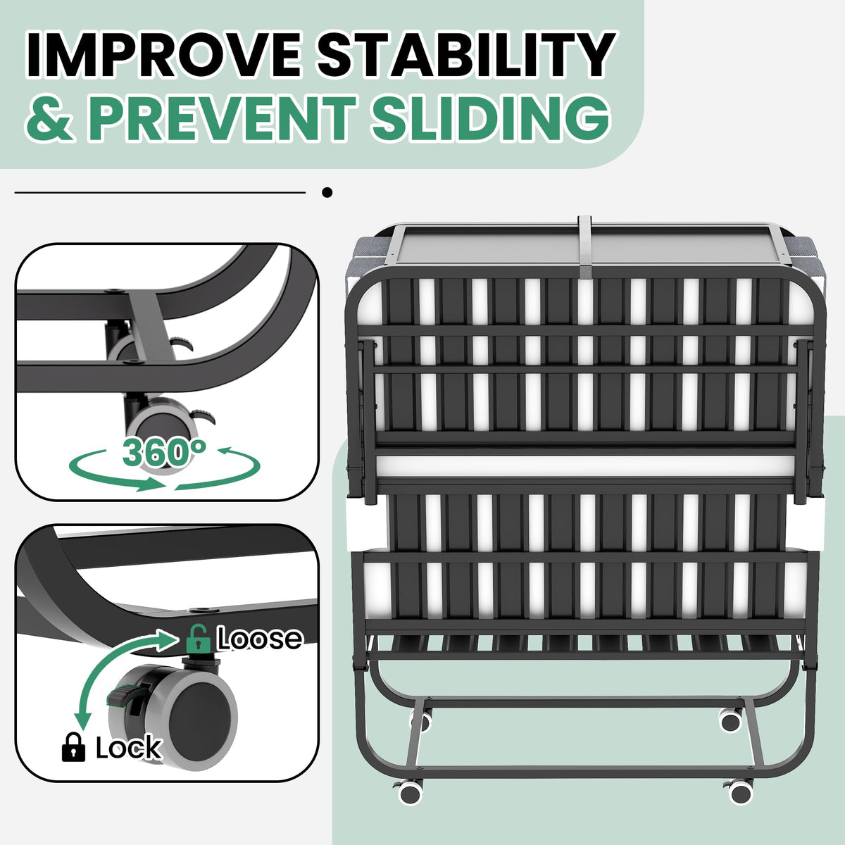 Folding Bed with Mattress, 5-Inch Memory Foam, 500lbs Capacity, Metal Frame, Adjustable Headboard S705511
