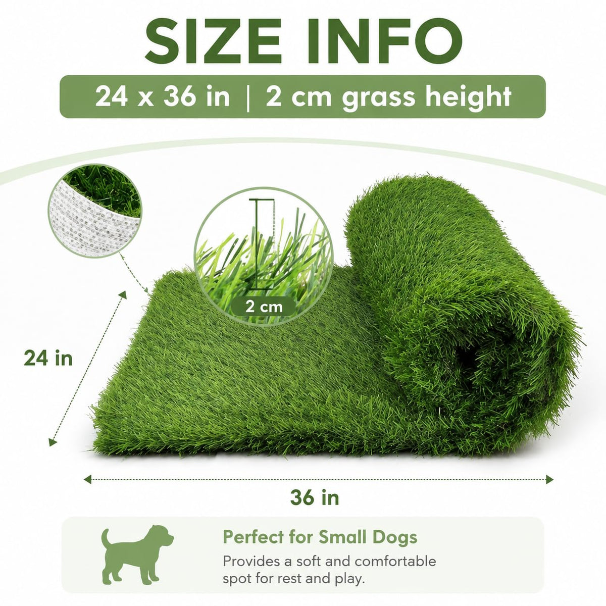 Artificial Grass Dog Potty Pad 24 x 36 in Non-Slip Washable F387078