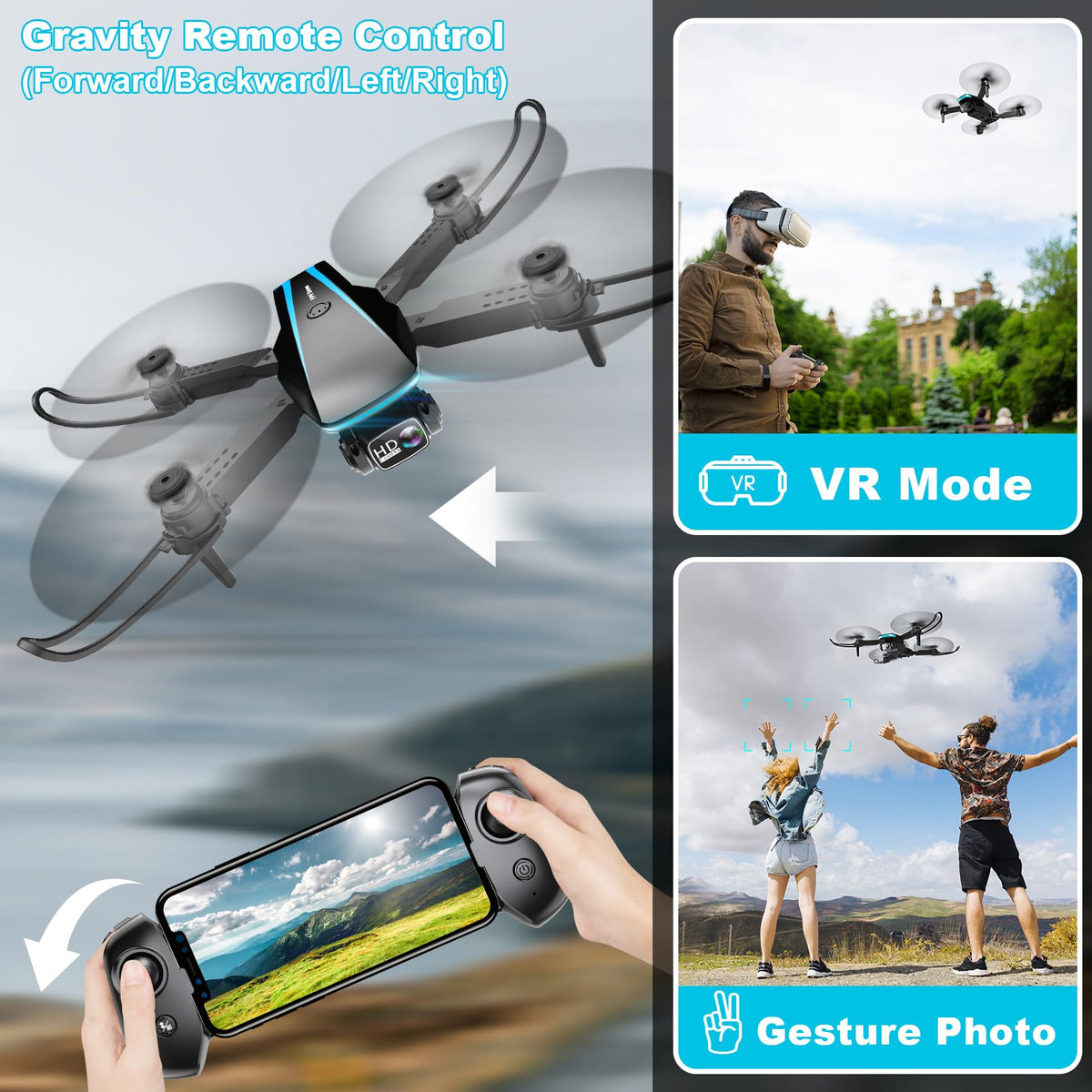 1080P HD Foldable Drone with Camera, 2 Batteries, Carrying Case K778184