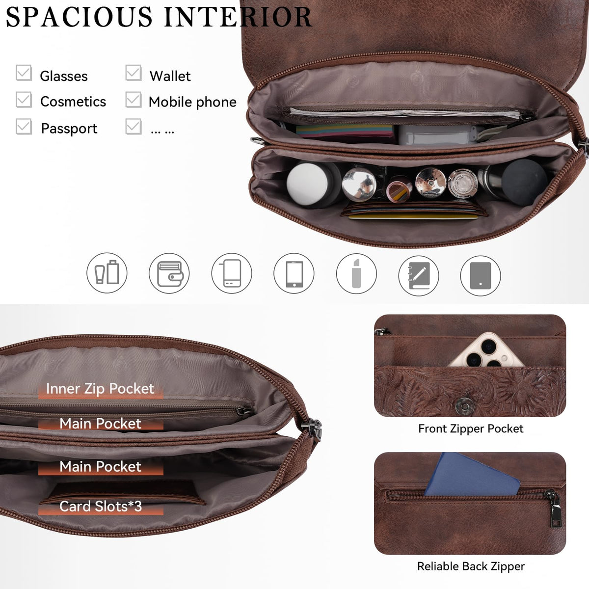 Small Vegan Leather Crossbody Bag with Adjustable Strap W26898