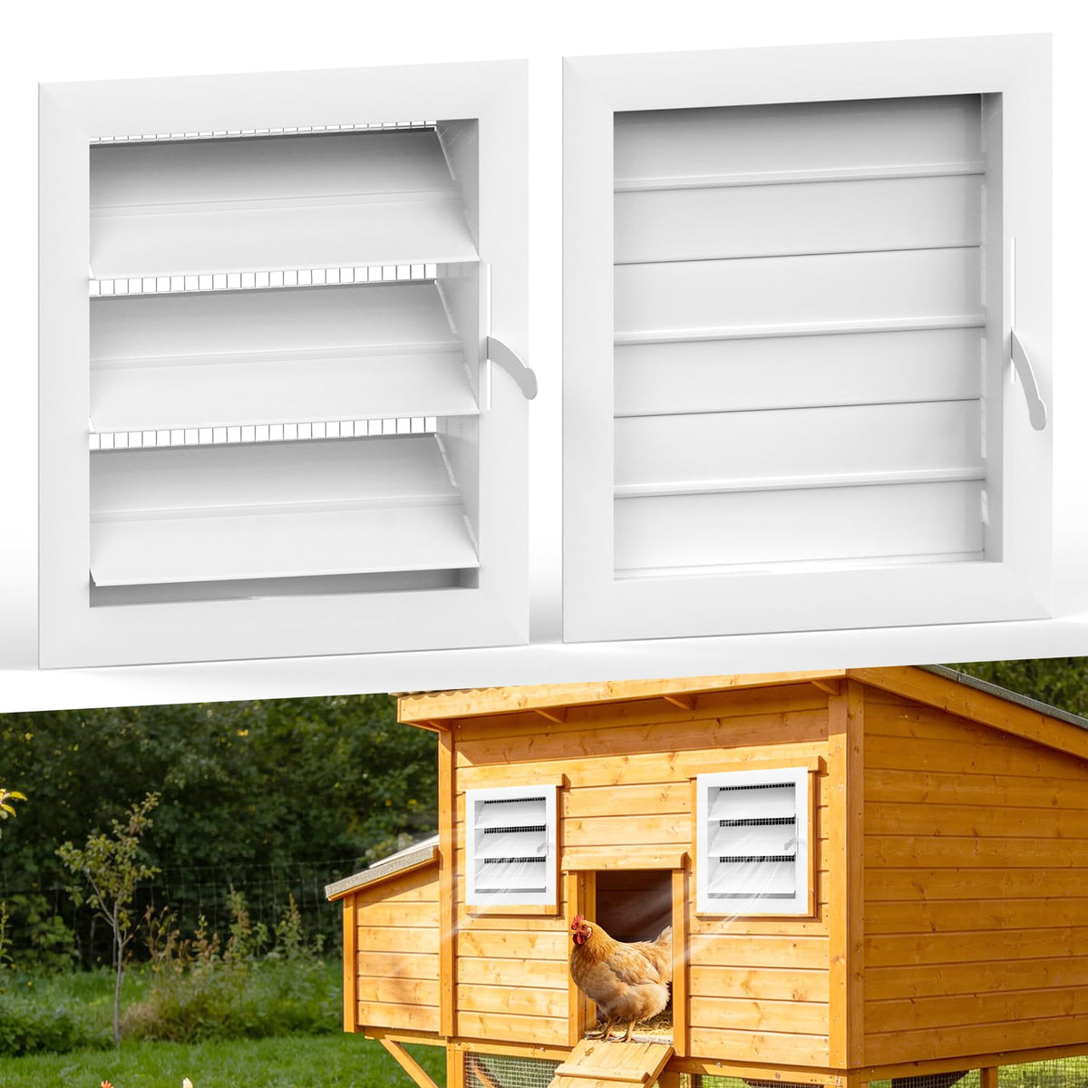 Adjustable Aluminum Alloy Chicken Coop Vent with Screen Mesh L98434