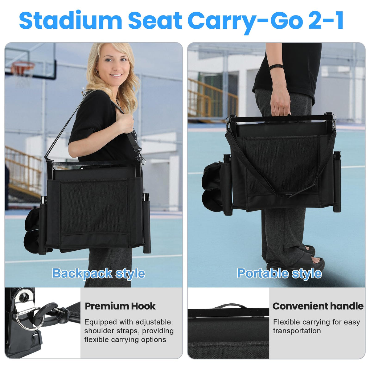 2 Pcs Folding Stadium Seat with Back Support and Cushion F5108