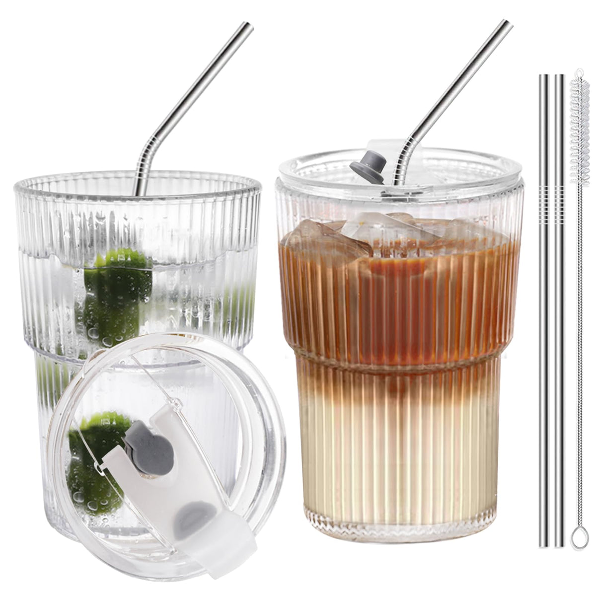 16 OZ Clear Plastic Iced Coffee Cups with Lids and Straws 2 Pcs V421427