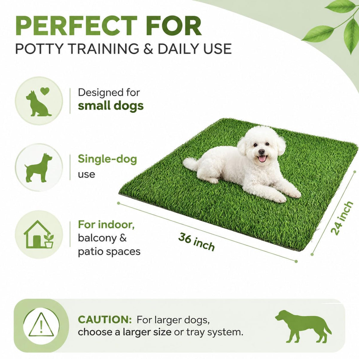 Artificial Grass Dog Potty Pad 24 x 36 in Non-Slip Washable F387078