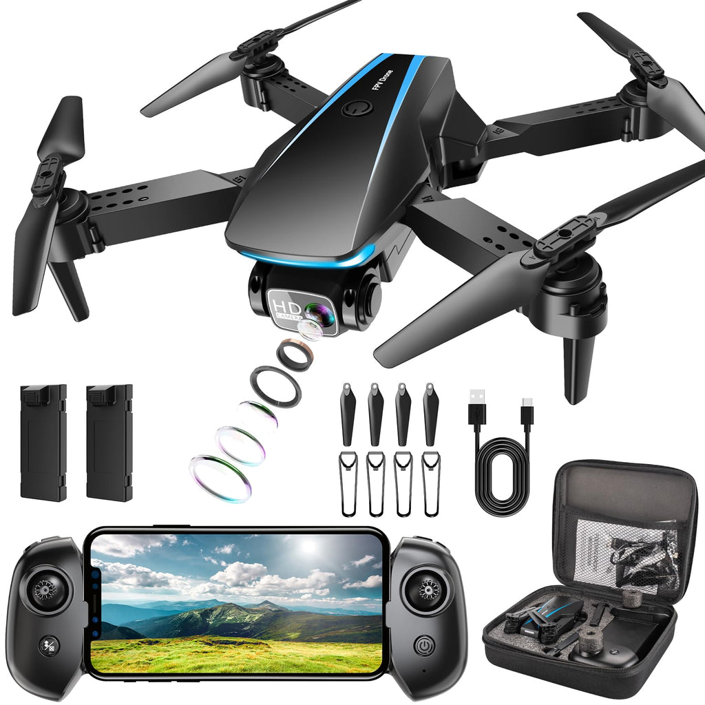 1080P HD Foldable Drone with Camera, 2 Batteries, Carrying Case K778184