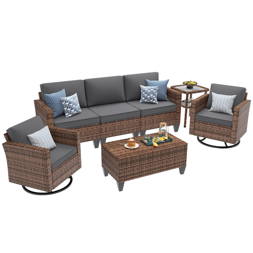 5 Pieces Wicker Rattan Patio Furniture Set with Storage Table R615