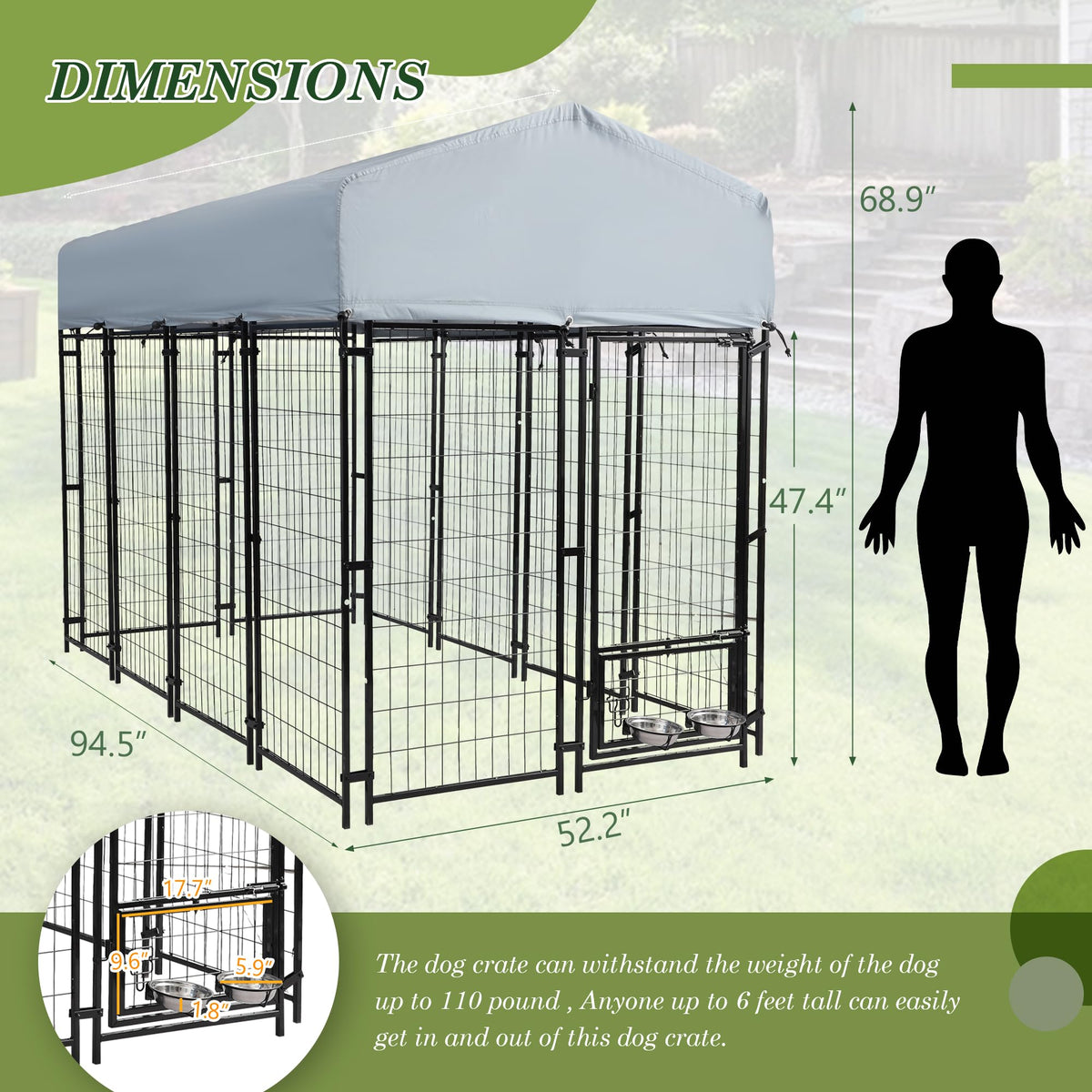 8x4x5.7 FT Heavy Duty Outdoor Dog Kennel with Roof N936583