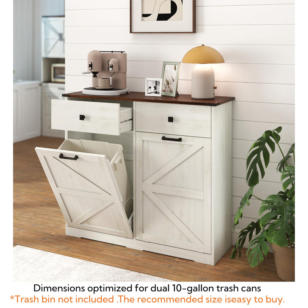 Antique White Tilt Out Trash Cabinet with 2 Drawers U9574