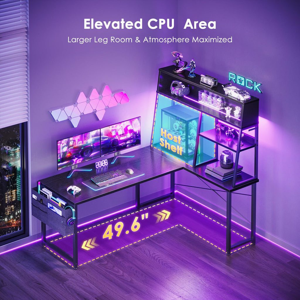 51 Inch L Shaped Gaming Desk with Display Shelves N77702