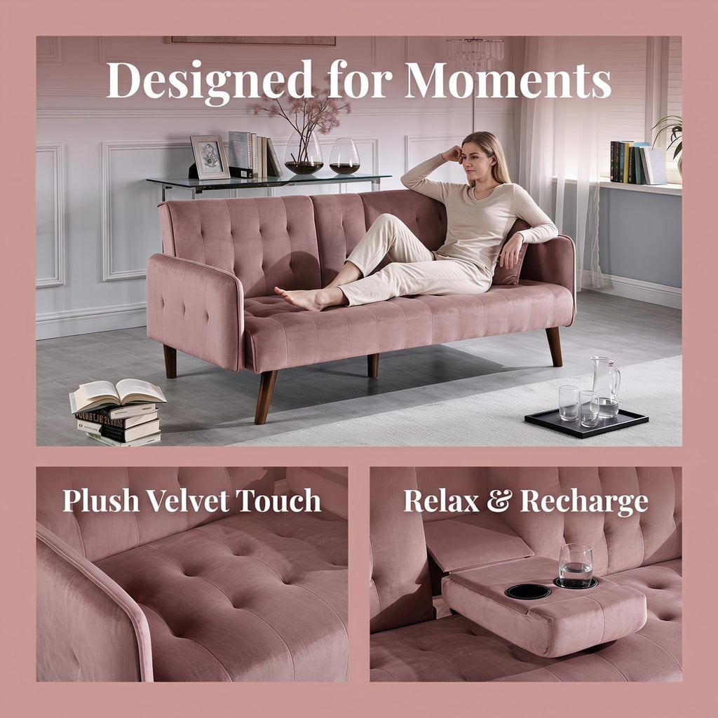 Pink Convertible Sleeper Sofa V6994