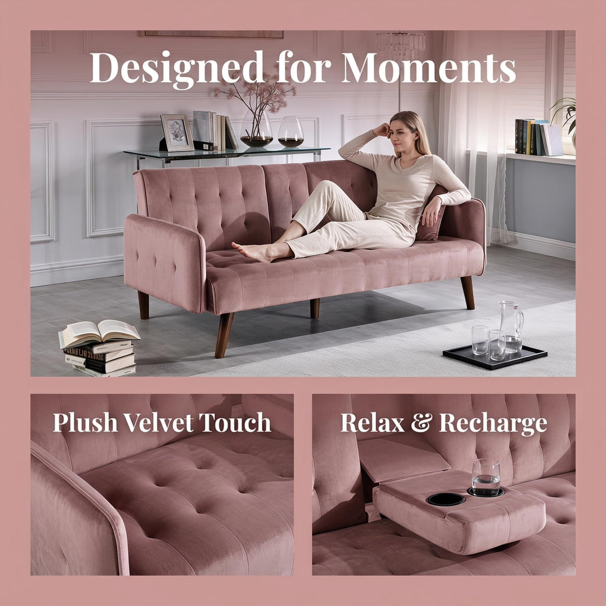 Pink Convertible Sleeper Sofa V6994