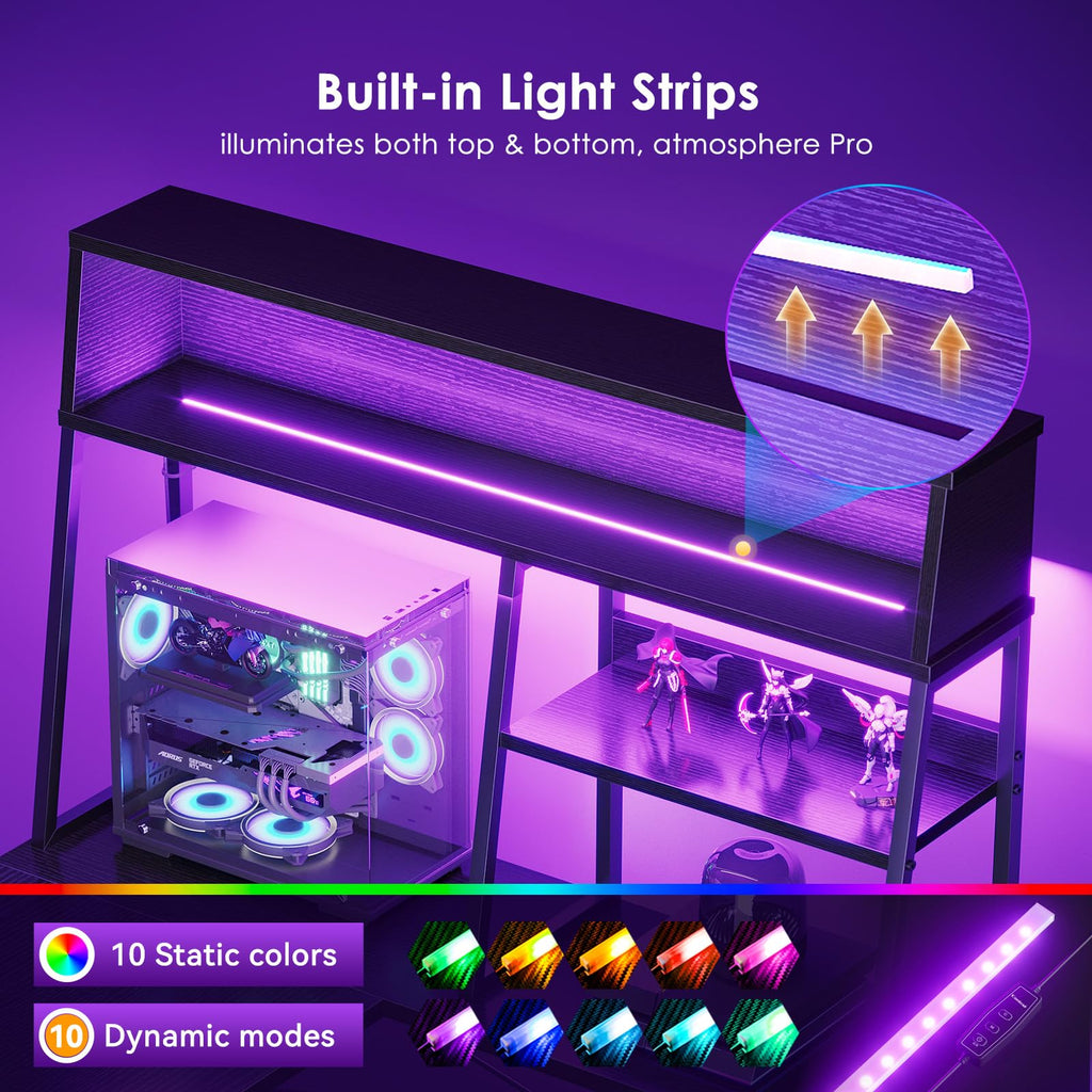 51 Inch L Shaped Gaming Desk with Display Shelves N77702