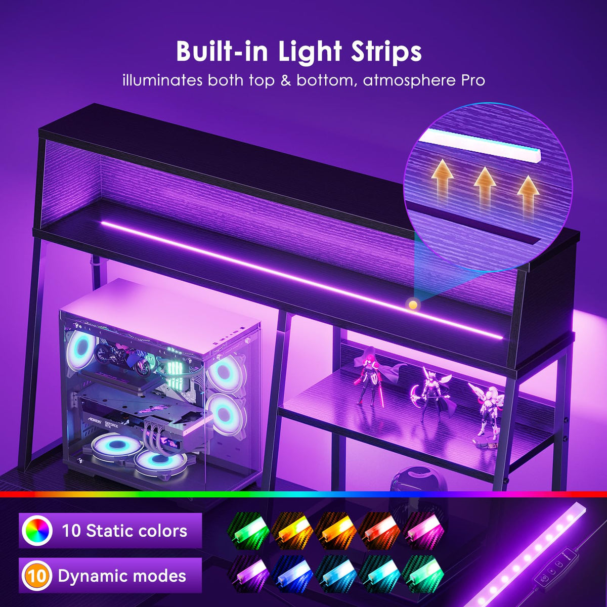 51 Inch L Shaped Gaming Desk with Display Shelves N77702