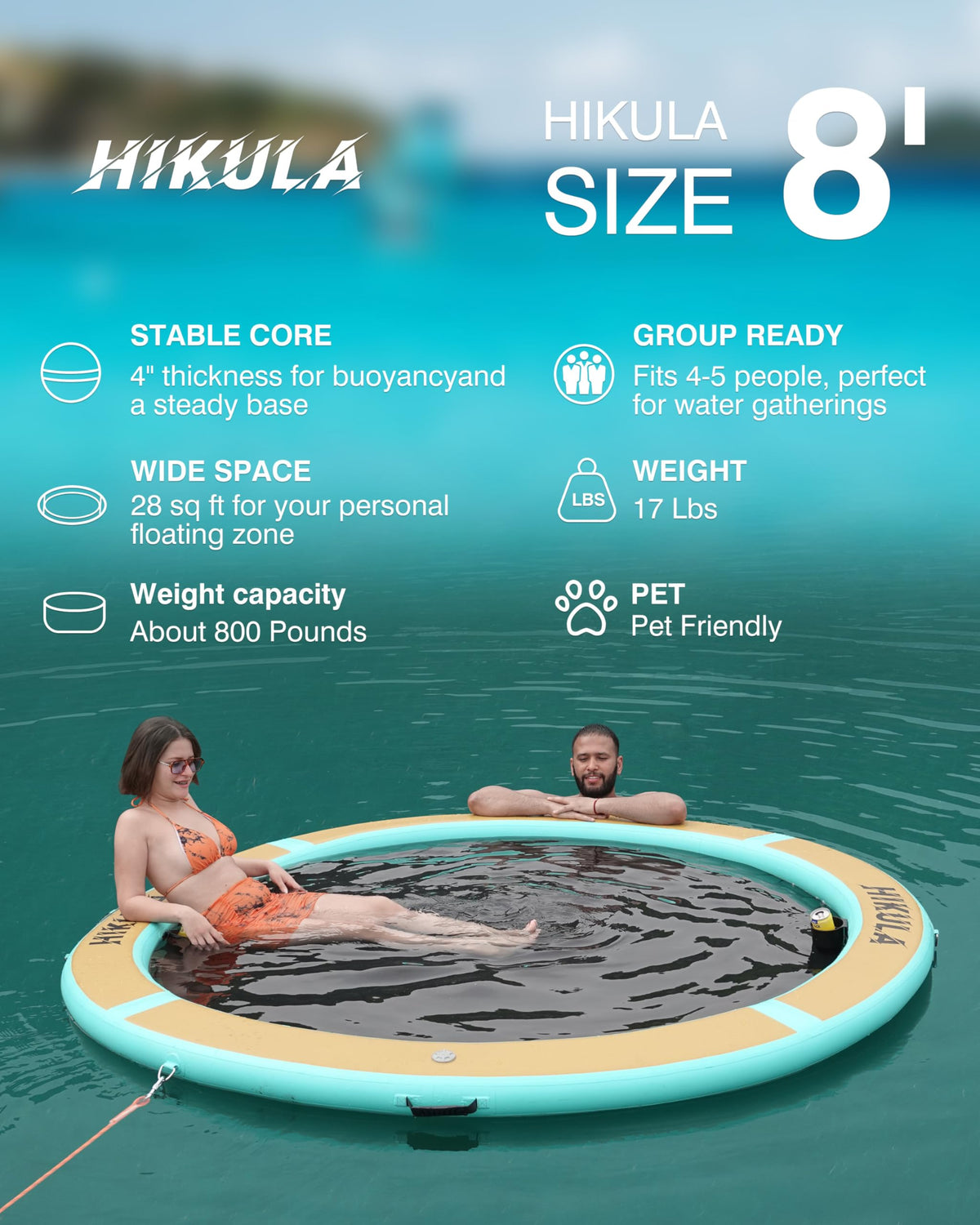 Inflatable Round Floating Ring Water Hammock Dock with Water Ladder and Cup Holder T715
