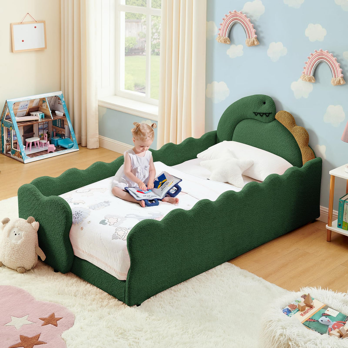 Twin Size Upholstered Boucle Daybed with Slats Support Y1724