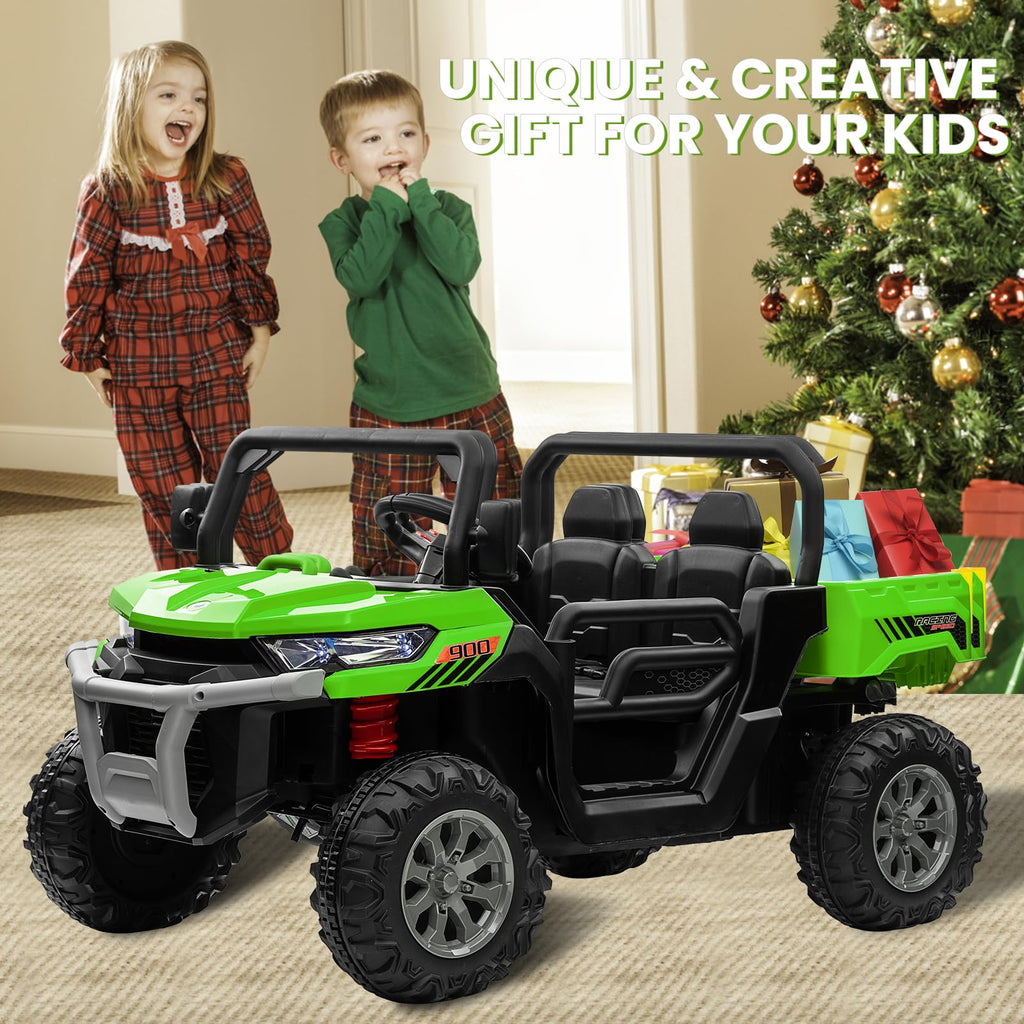 24V 4WD Ride on Truck Car with Dump Bed, 2 Seaters, Remote Control, Green N6770