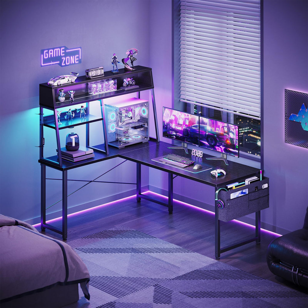 51 Inch L Shaped Gaming Desk with Display Shelves N77702