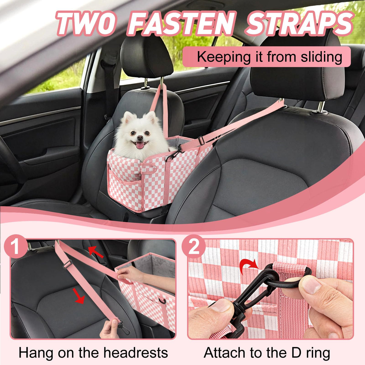 Pink Checkered Foldable Dog Car Seat L7134