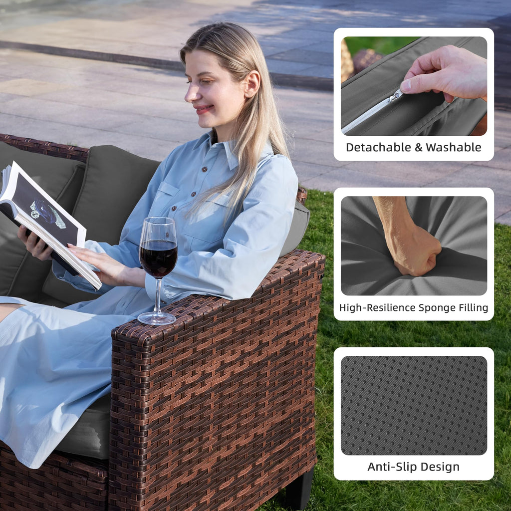 5 Pieces Wicker Rattan Patio Furniture Set with Storage Table R615