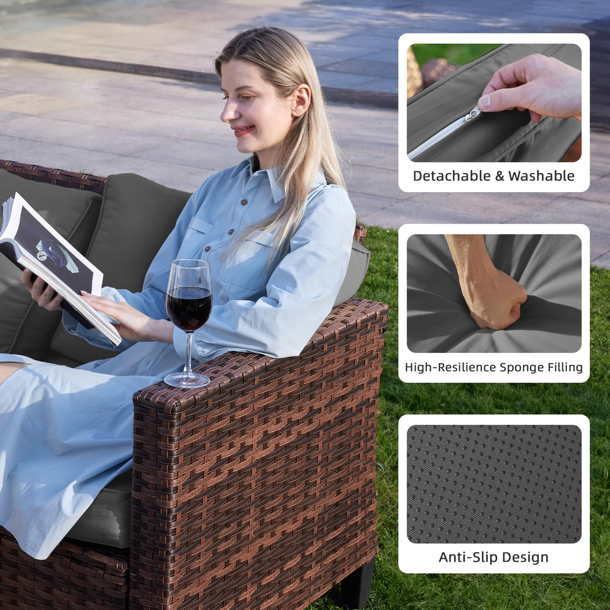 5 Pieces Wicker Rattan Patio Furniture Set with Storage Table R615