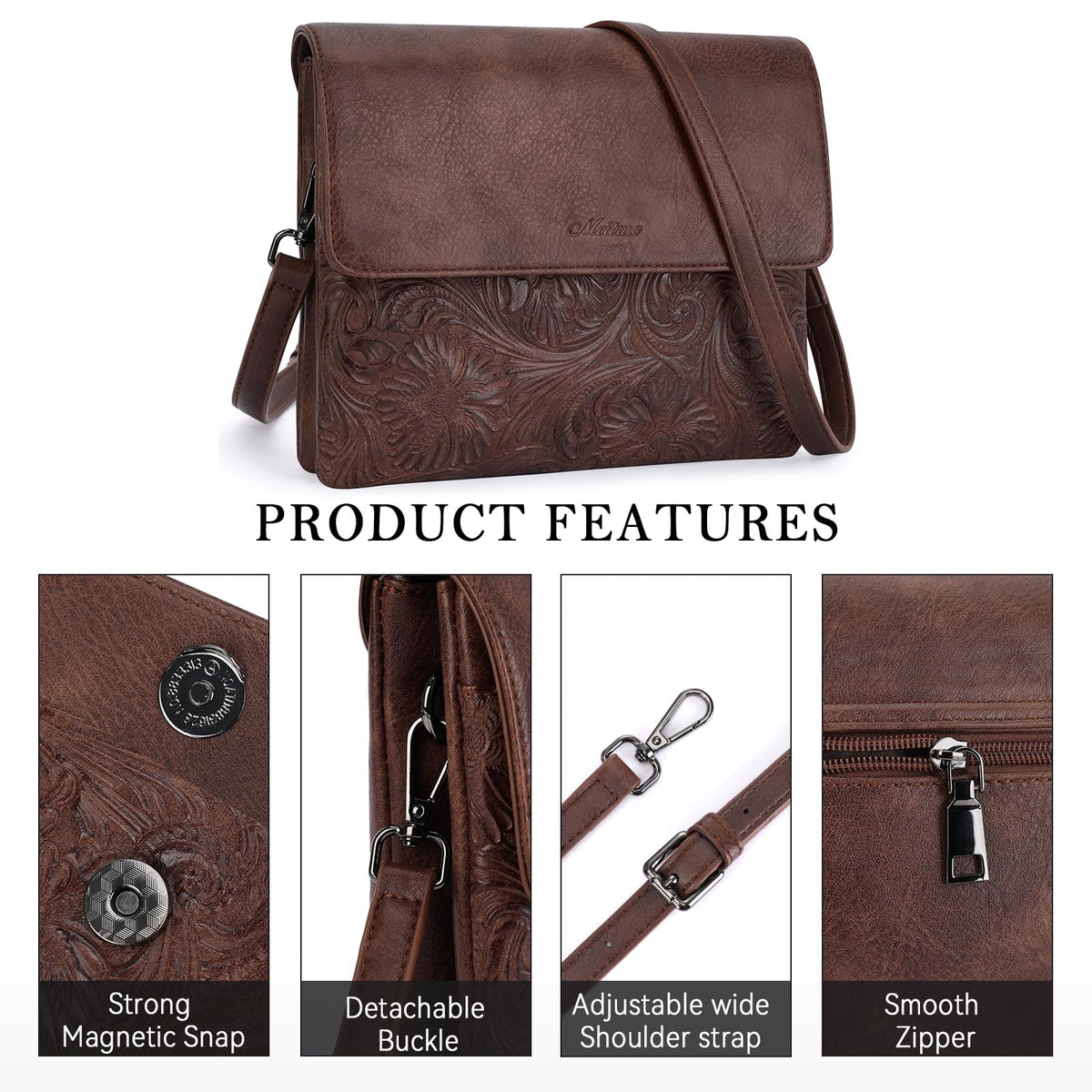 Small Vegan Leather Crossbody Bag with Adjustable Strap W26898