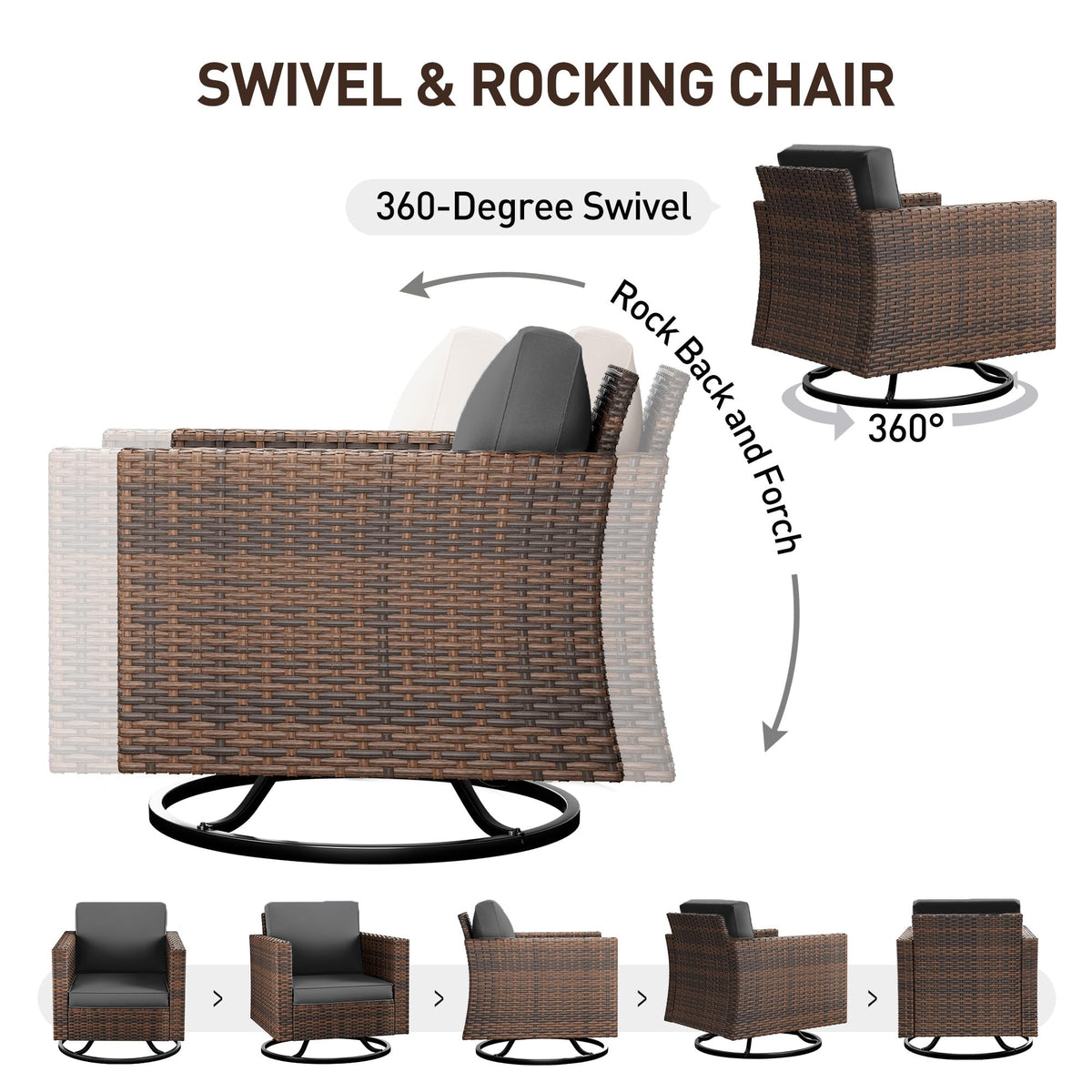 5 Pieces Wicker Rattan Patio Furniture Set with Storage Table R615