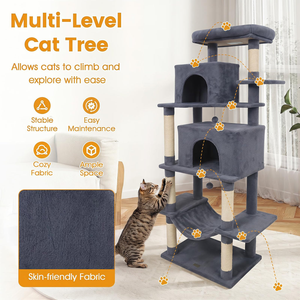 70-inch Multi-Level Cat Tree with Condos and Hammock K8668