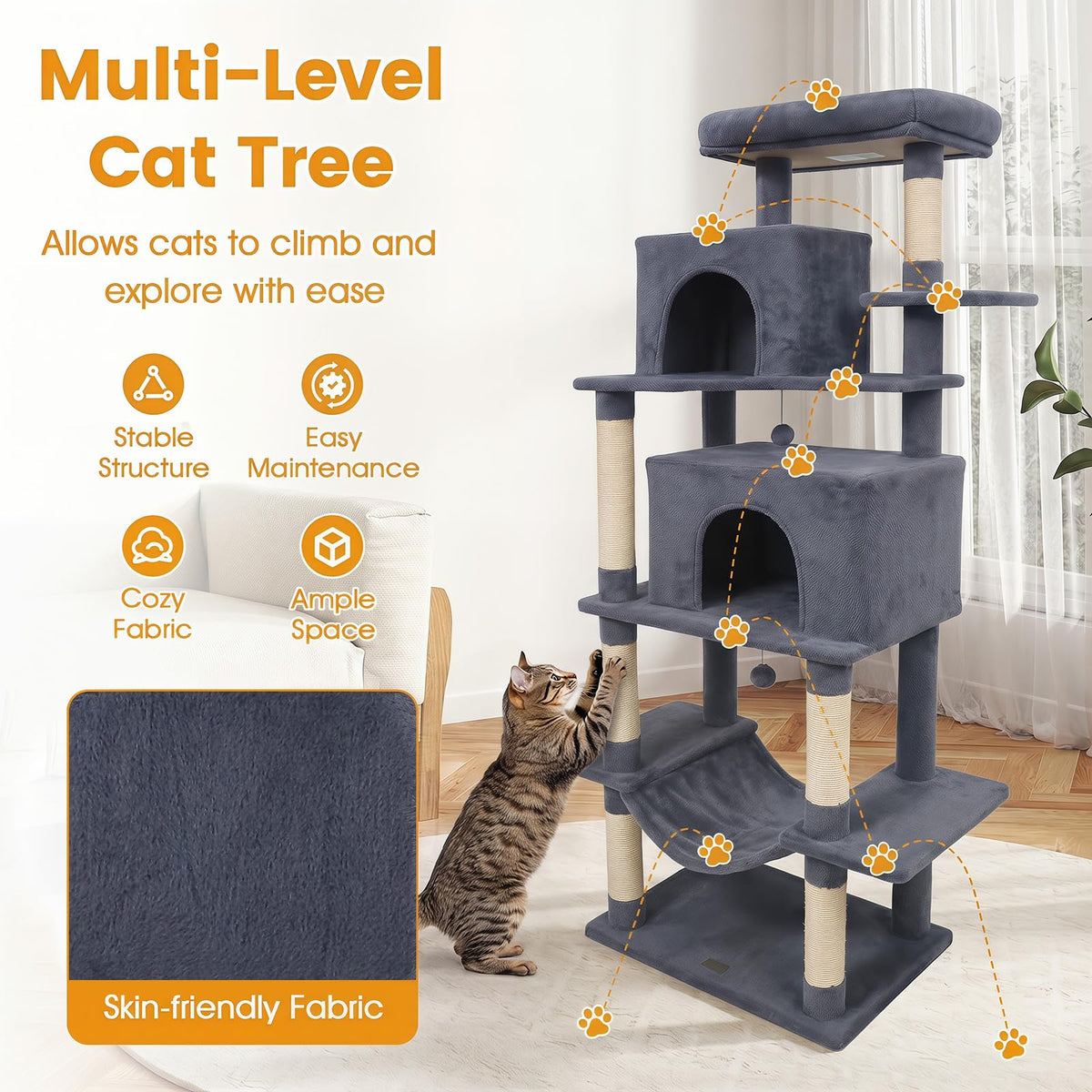 70-inch Multi-Level Cat Tree with Condos and Hammock K8668