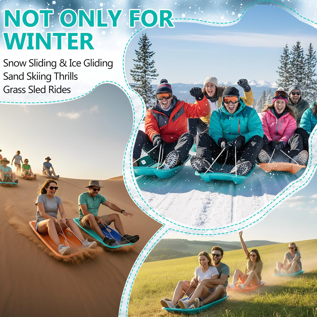 2 Pcs Plastic Snow Sled with Pull Rope and Handles W609