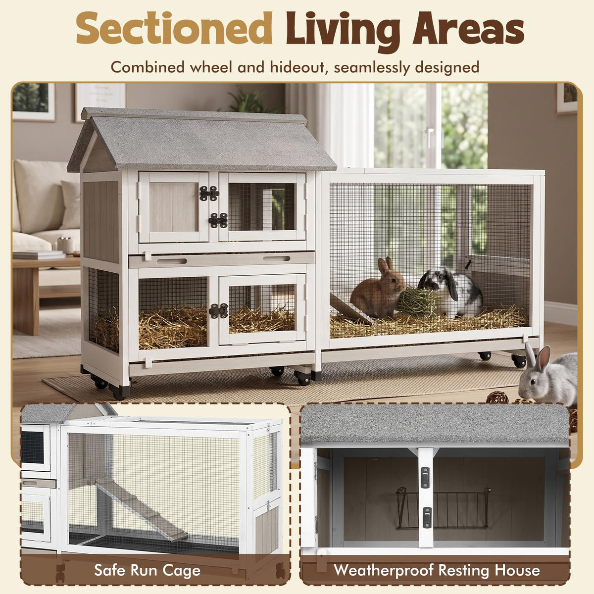 2-Story Wooden Rabbit Hutch with 3 Removable Trays K788719