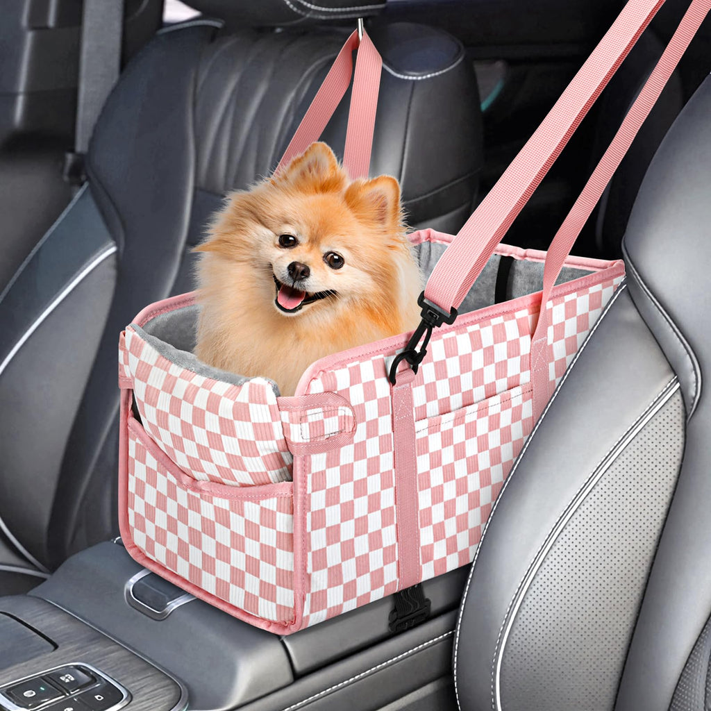 Pink Checkered Foldable Dog Car Seat L7134