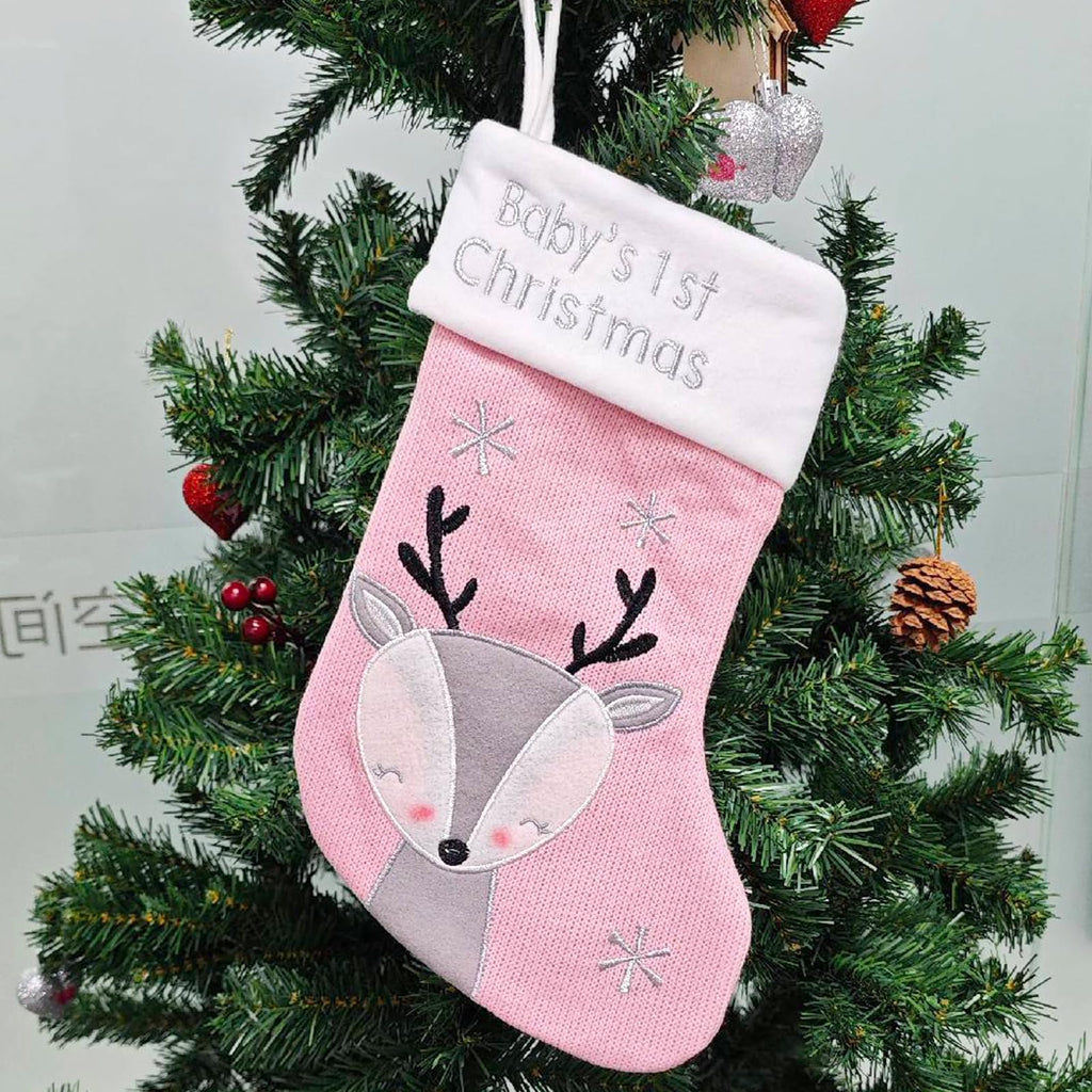 Pink Grey Christmas Stocking D4470