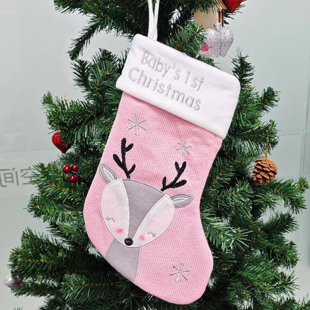 Pink Grey Christmas Stocking D4470