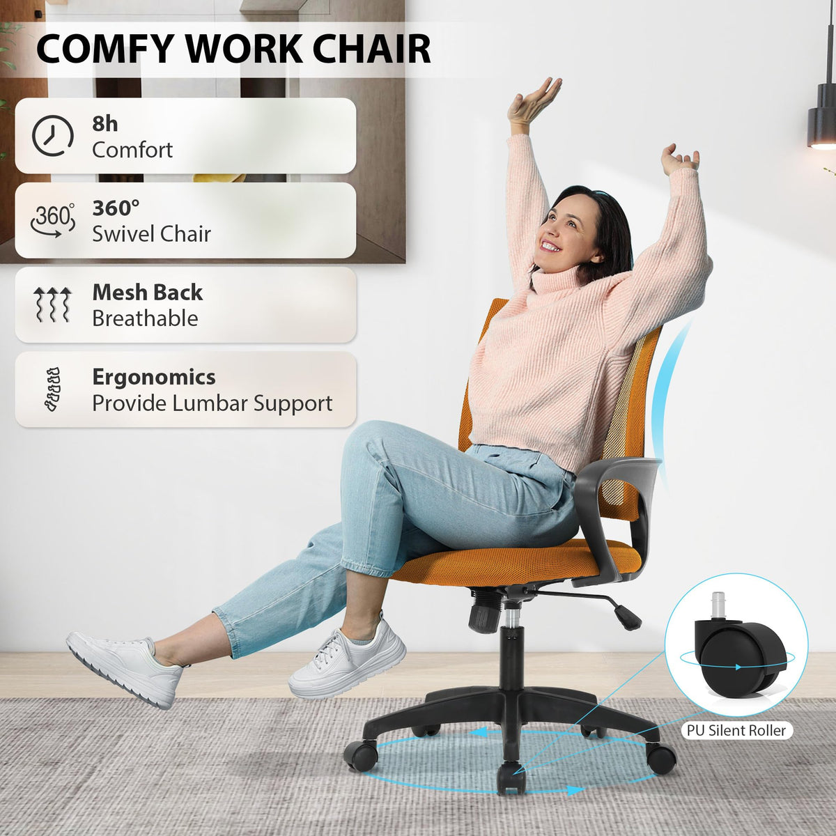 Adjustable Mid Back Ergonomic Mesh Office Chair with Lumbar Support O780399