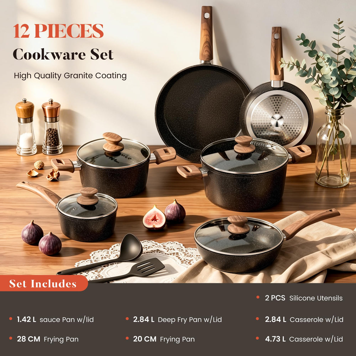 12 Pcs Non Stick Induction Cookware Set K429