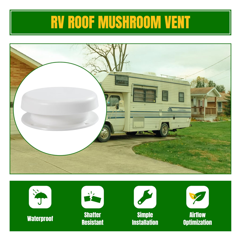 White RV Roof Mushroom Vent with Water Cover Guard Cap E456