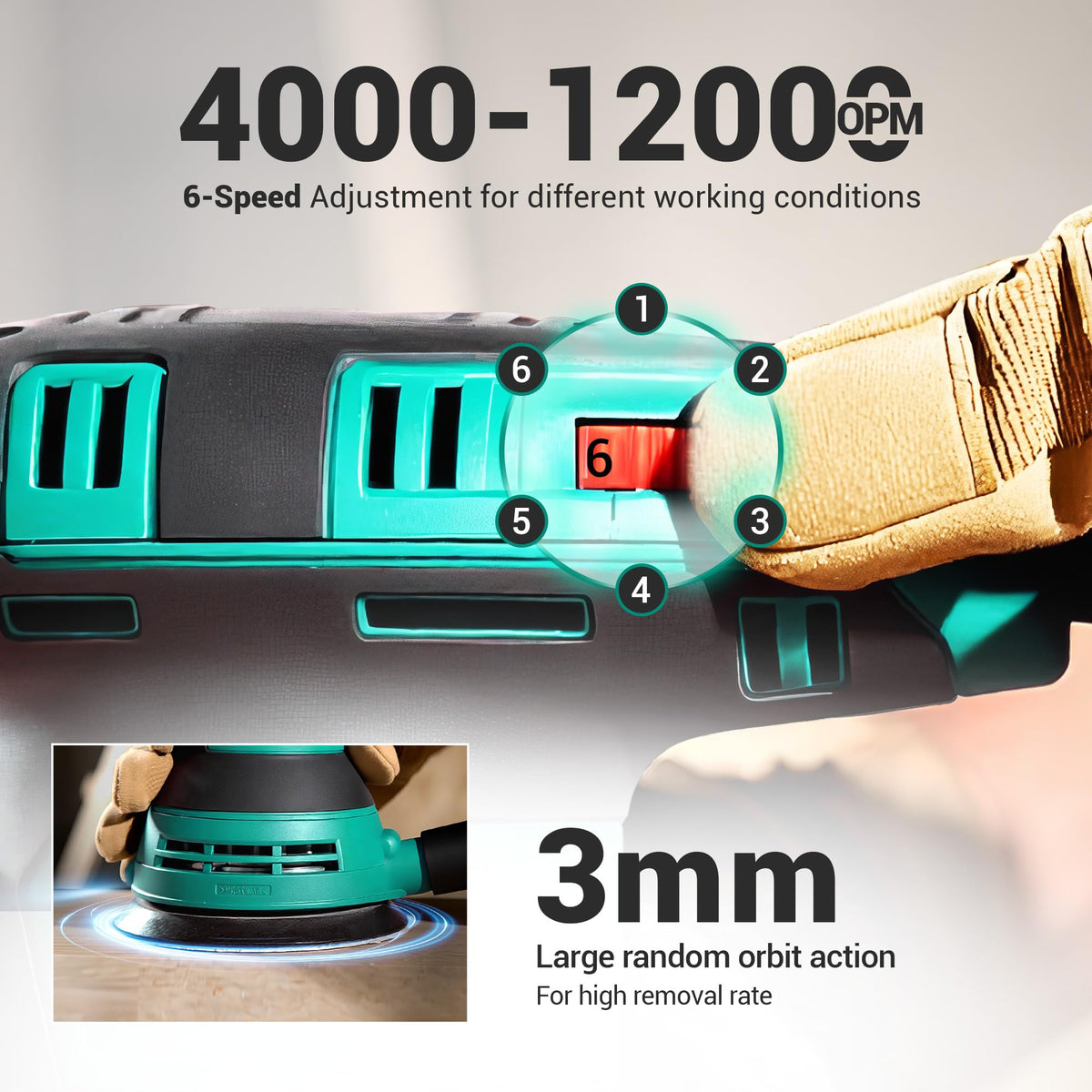 3.0 AMP Corded Random Orbital Sander 6 Speeds 5-Inch L43091