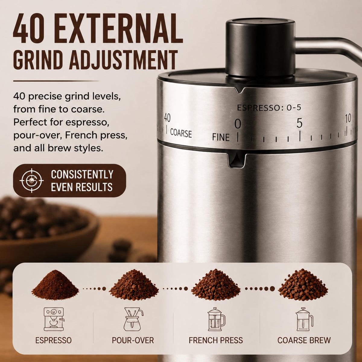 Manual Coffee Grinder with Adjustable Settings J939817