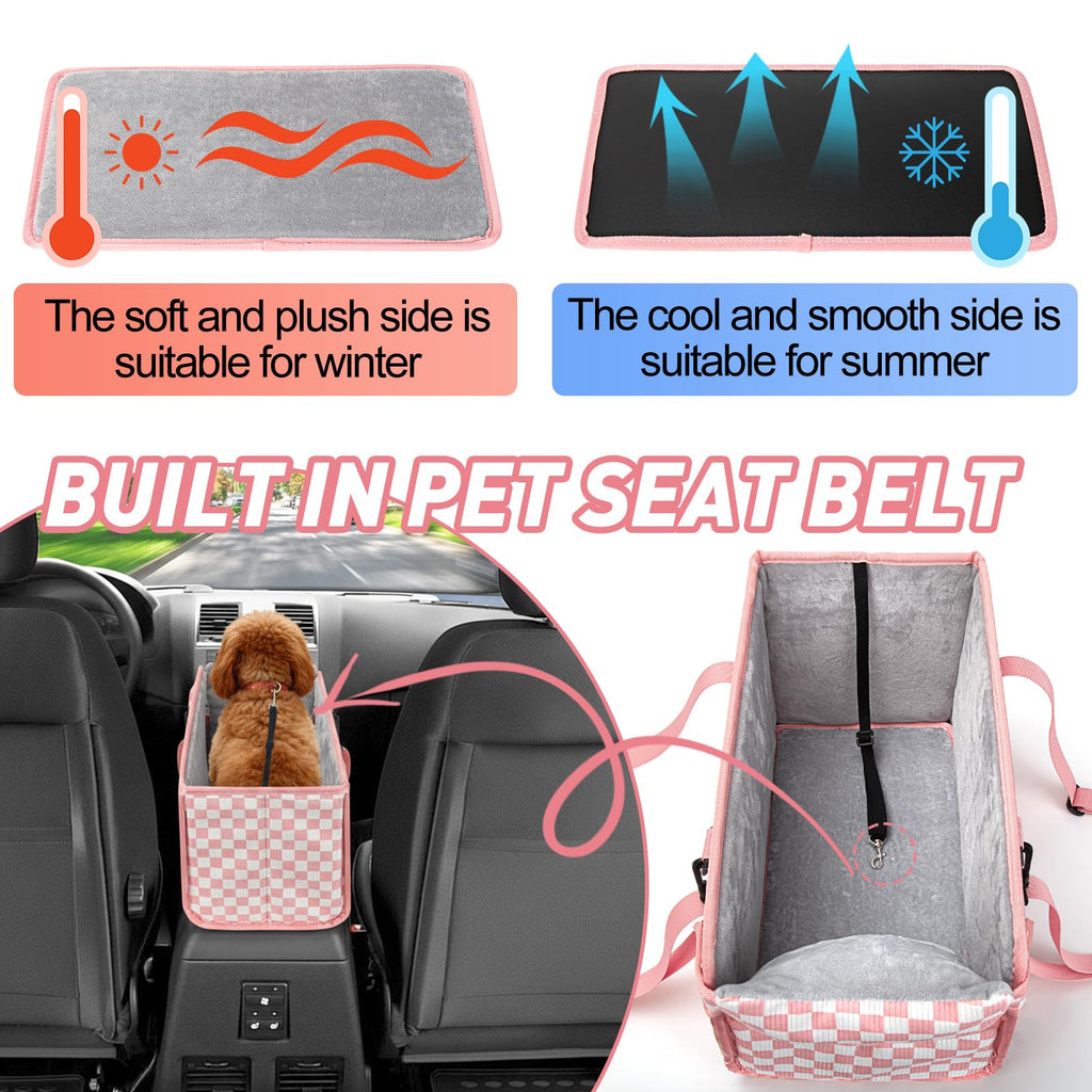 Pink Checkered Foldable Dog Car Seat L7134