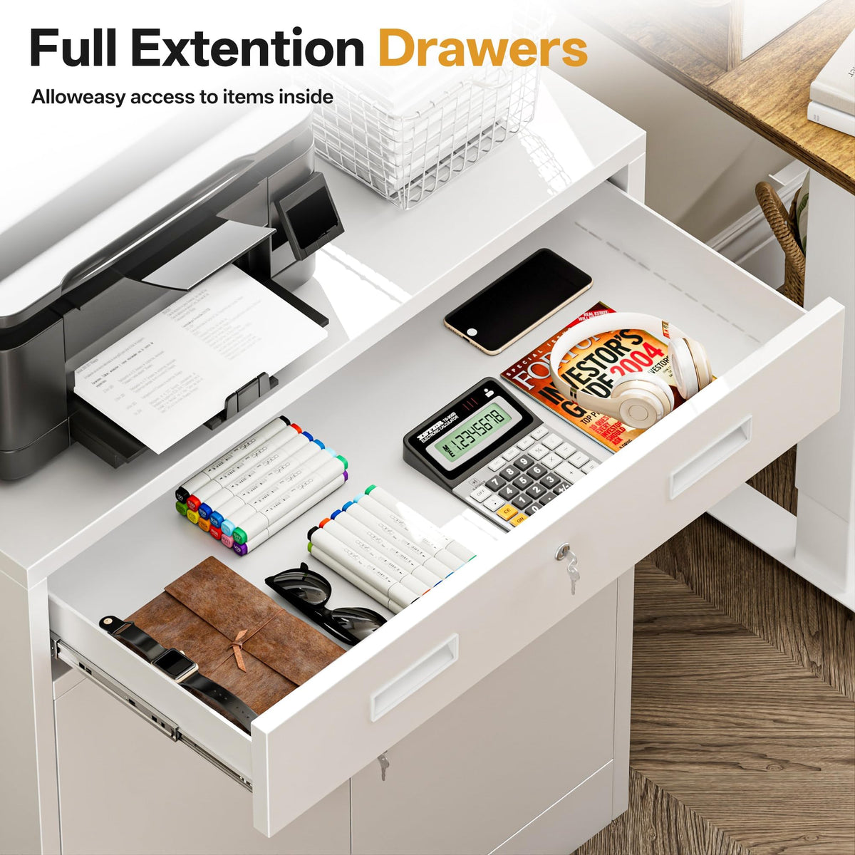 White Steel Lockable Storage Cabinet with Drawer and Adjustable Shelves Z6217
