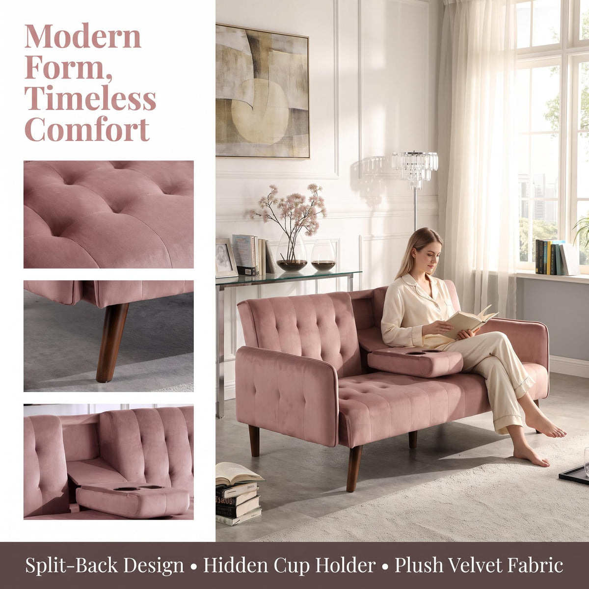 Pink Convertible Sleeper Sofa V6994