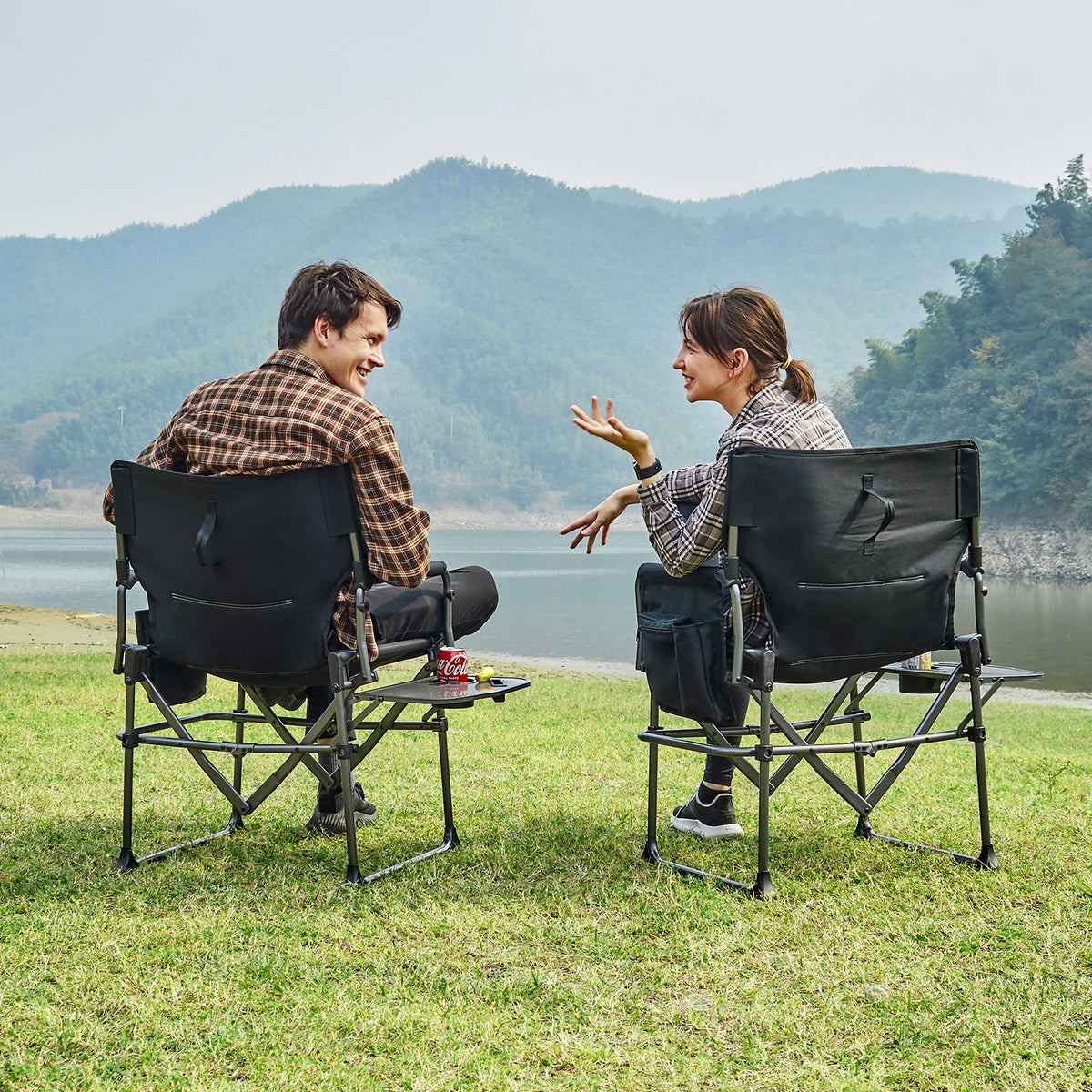 Portable Folding Camping Chair with Side Table, Black S163