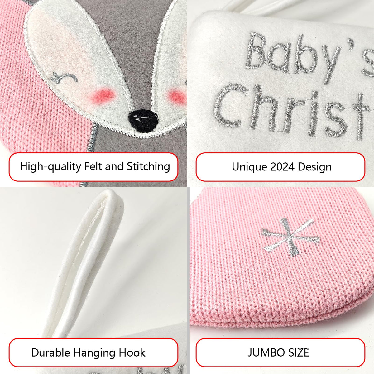 Pink Grey Christmas Stocking D4470
