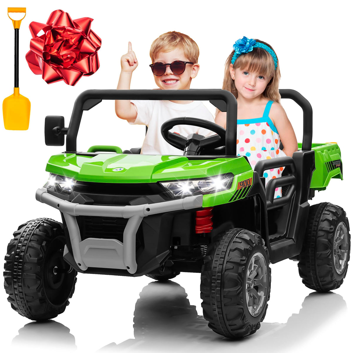 24V 4WD Ride on Truck Car with Dump Bed, 2 Seaters, Remote Control, Green N6770